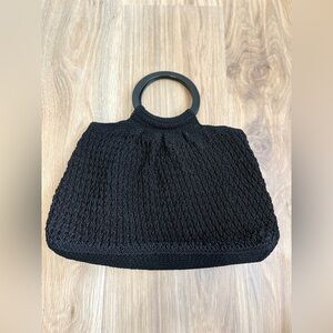 Liz Claiborne Black Crochet Handbag Tan Shell Pattern Lining  inside NWOT